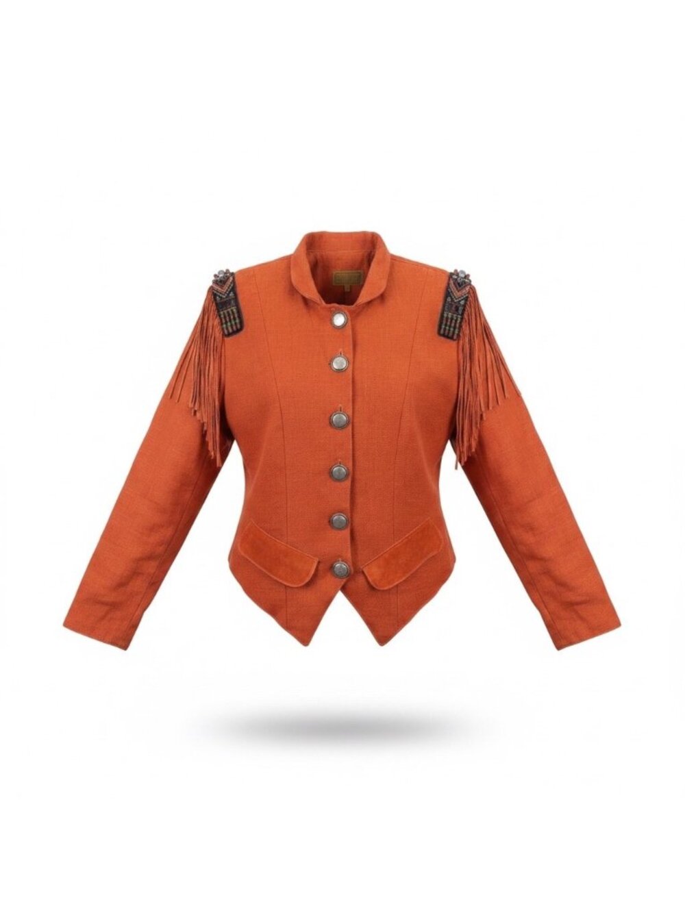 Double D Ranch Brand Womens Orange Linen Beaded Fringe Western Jacket Size M